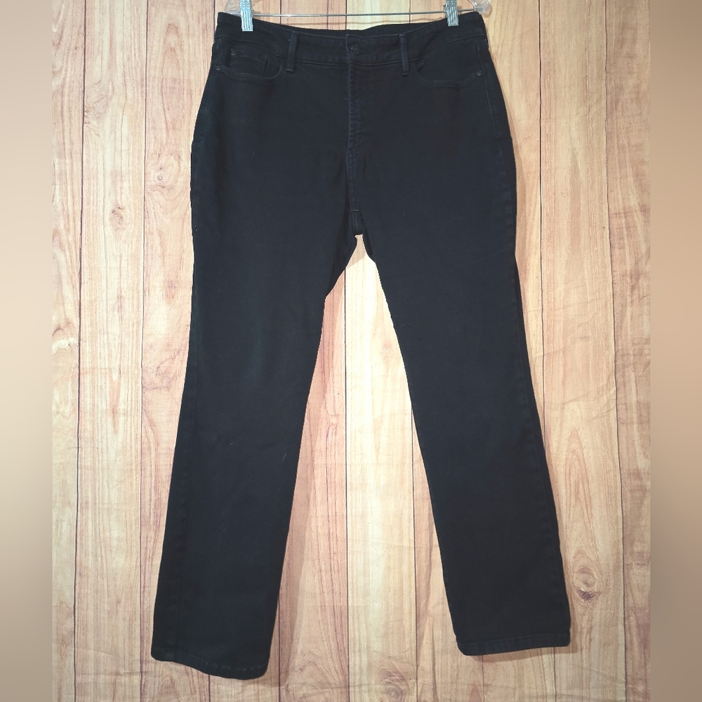 NYDJ Sheri Slim Black Jeans Ab Technology With Stretch 5 Pockets Size 14P